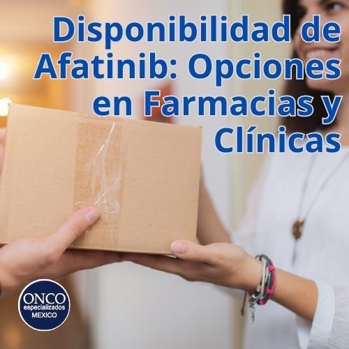 representando la disponibilidad de Afatinib en farmacias y la opción de compra en línea.