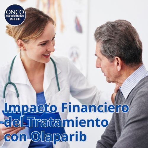 Paciente revisando costos del tratamiento con Olaparib junto a un profesional de la salud, destacando el impacto financiero.