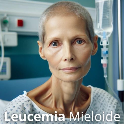 Una mujer en una cama de hospital con leucemia mieloide.