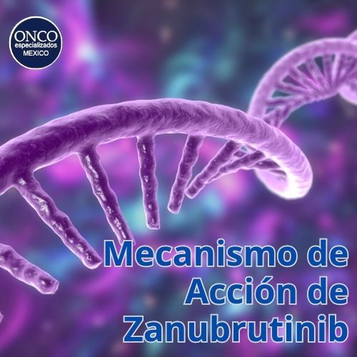 Ilustración de ADN, destacando el mecanismo de acción de Zanubrutinib.