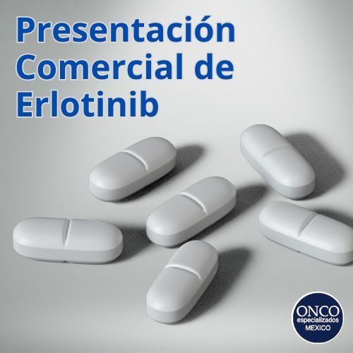 Cápsulas blancas de Erlotinib sobre superficie gris.