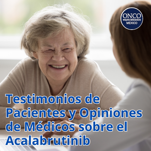 Paciente en consulta médica compartiendo su experiencia con el tratamiento de Acalabrutinib.