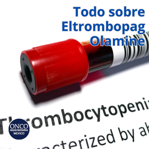 Tubo de muestra de sangre relacionado con eltrombopag y trombocitopenia.