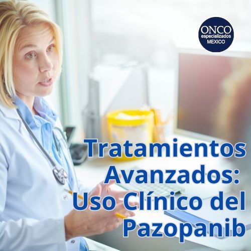 Doctora explicando un plan de tratamiento con pazopanib a un paciente en una consulta médica.