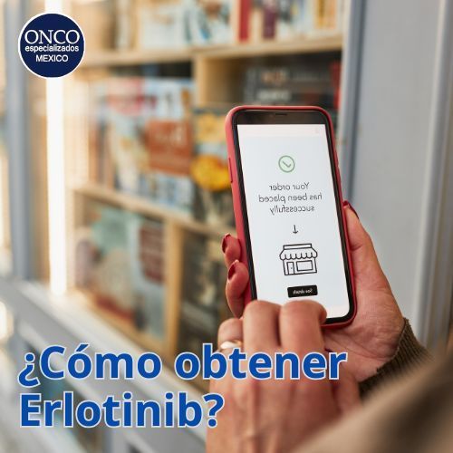 Persona consultando disponibilidad de Erlotinib en celular.