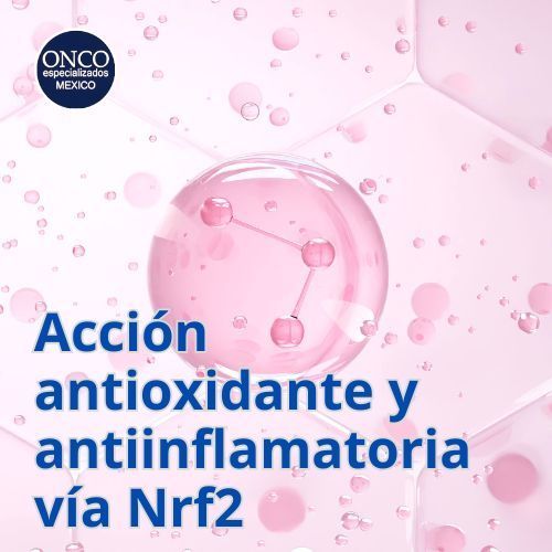 Ilustración de células destacando el mecanismo antioxidante de Nrf2.