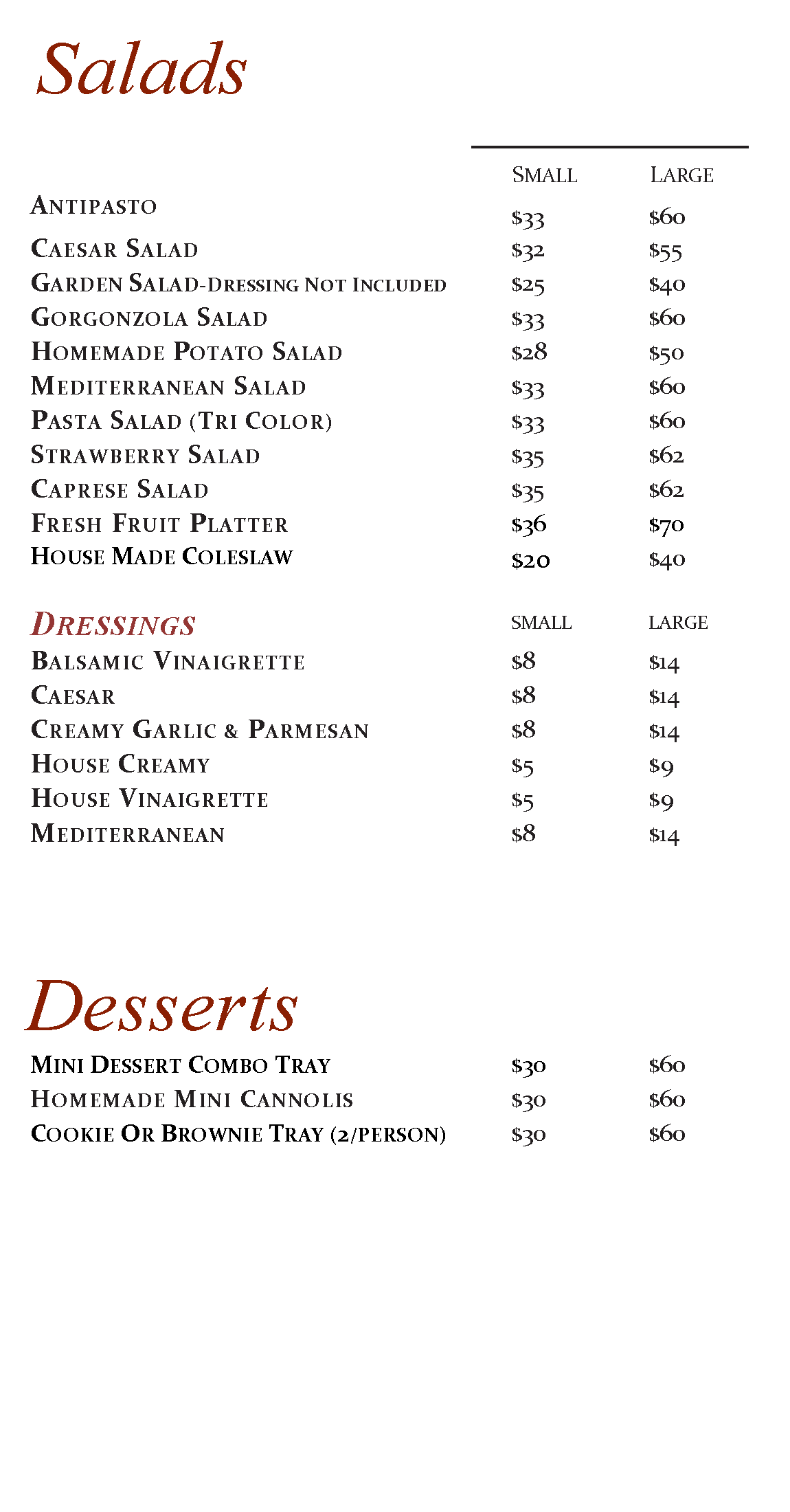 Il Forno Restaurants and Catering Catering Menu