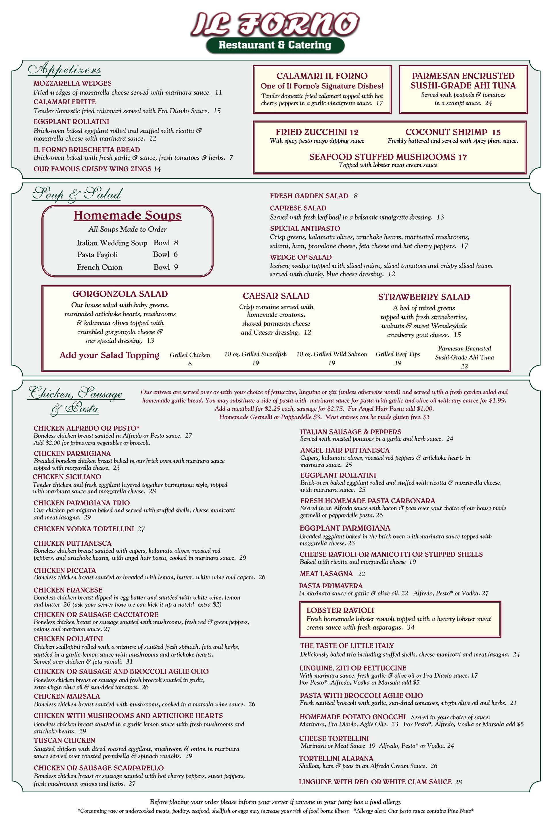 A menu for a restaurant with a lot of text on it