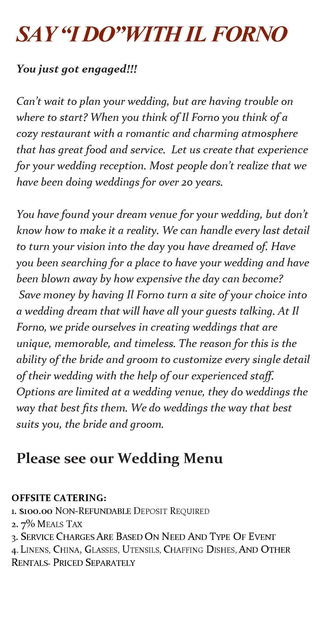 A piece of paper with the words `` say i do with il forno '' on it.