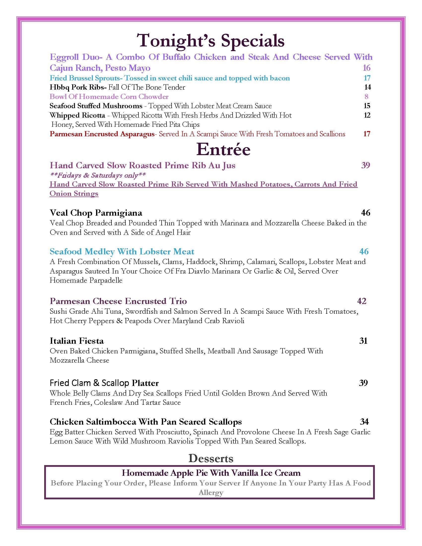 A restaurant menu titled 