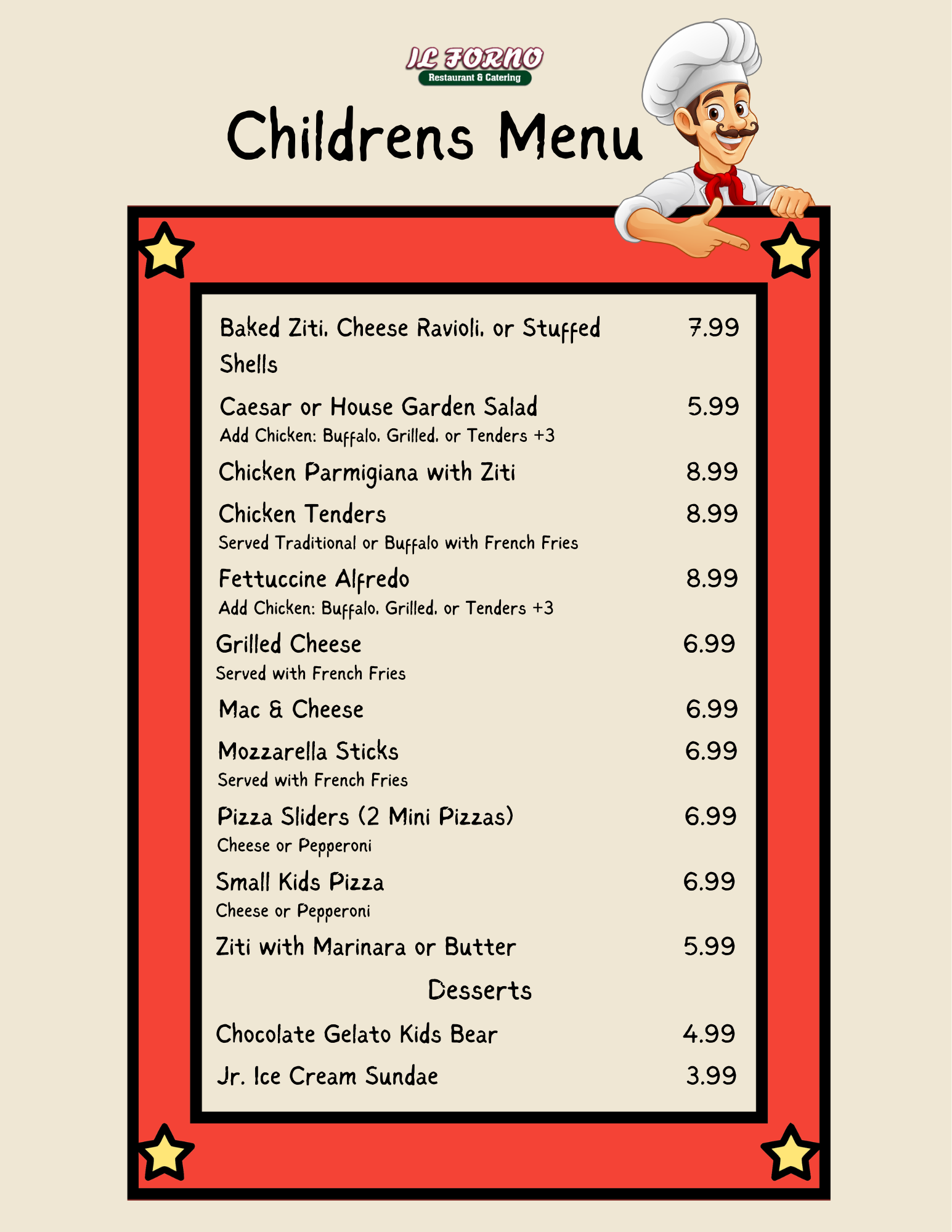 A cartoon of a man holding a pizza on a tray.