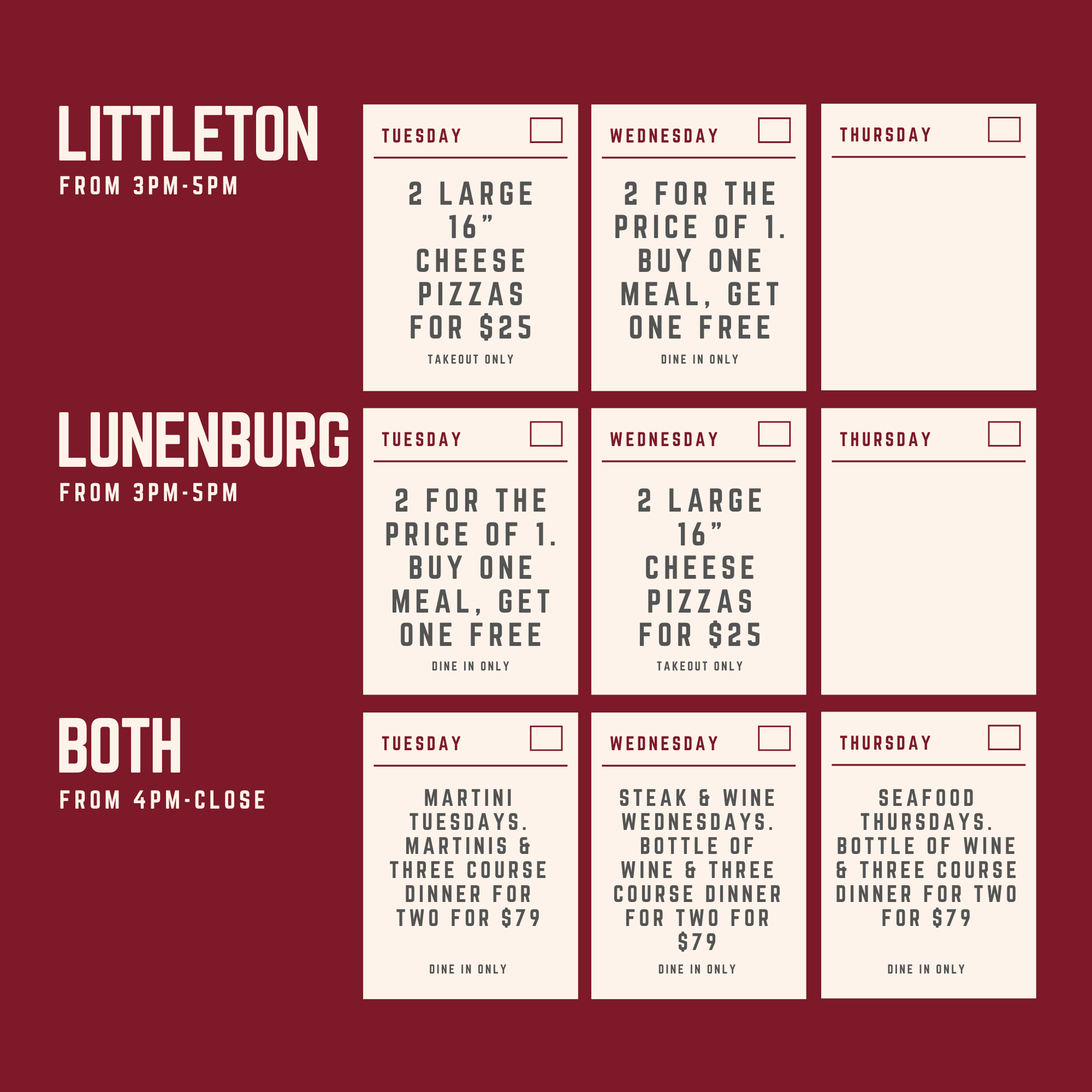 A menu for a restaurant with appetizers and desserts