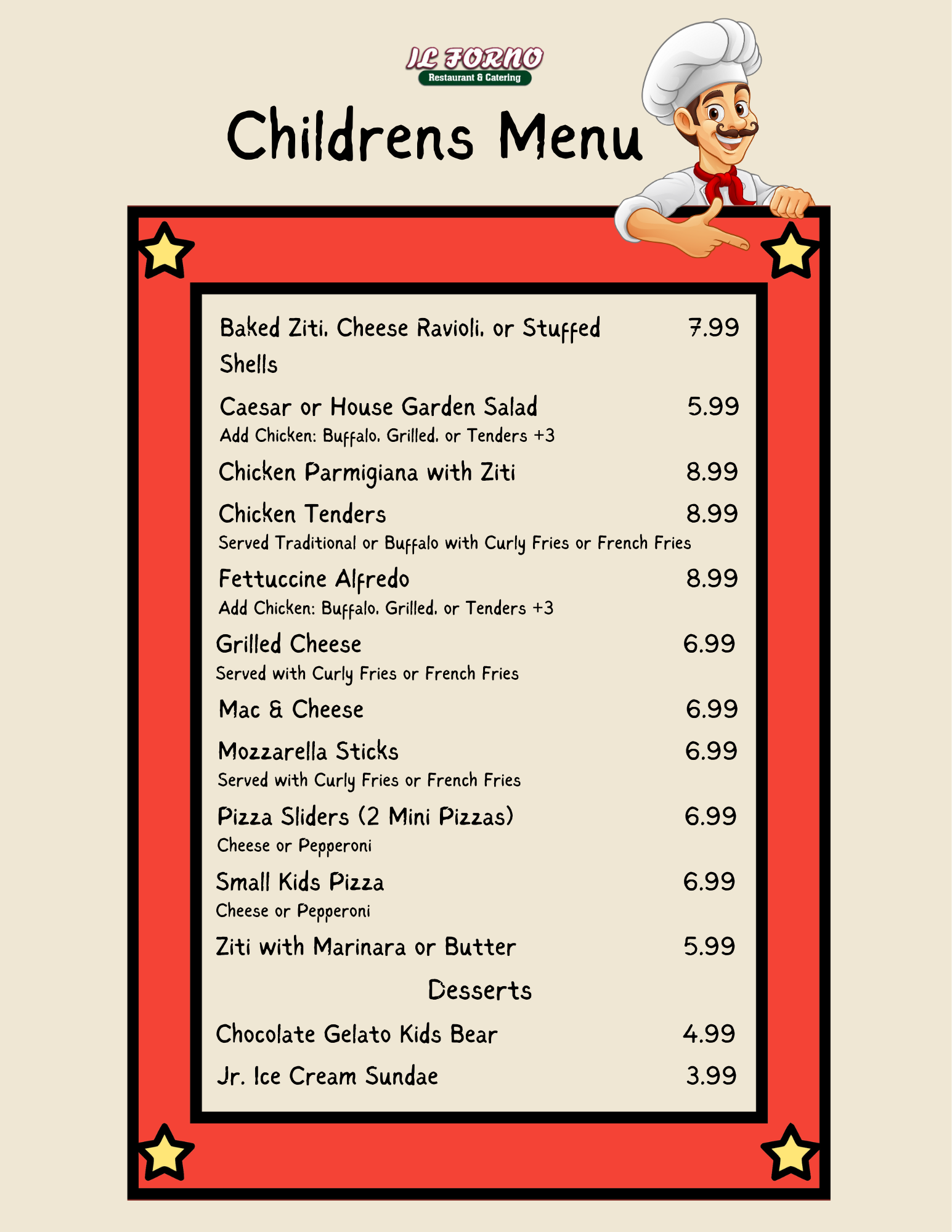 A cartoon of a man holding a pizza on a tray.