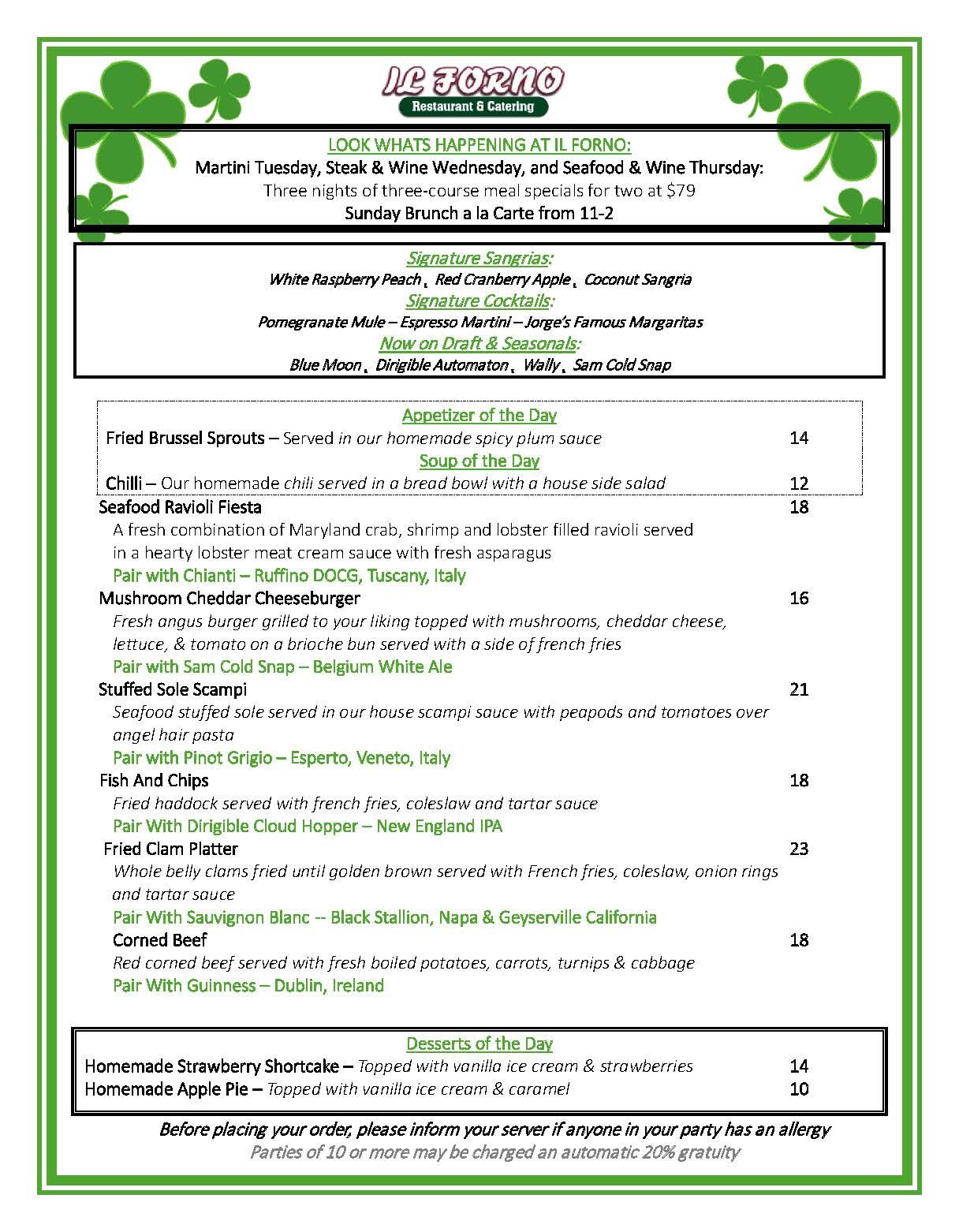 A menu for a restaurant with a green frame on a white background.