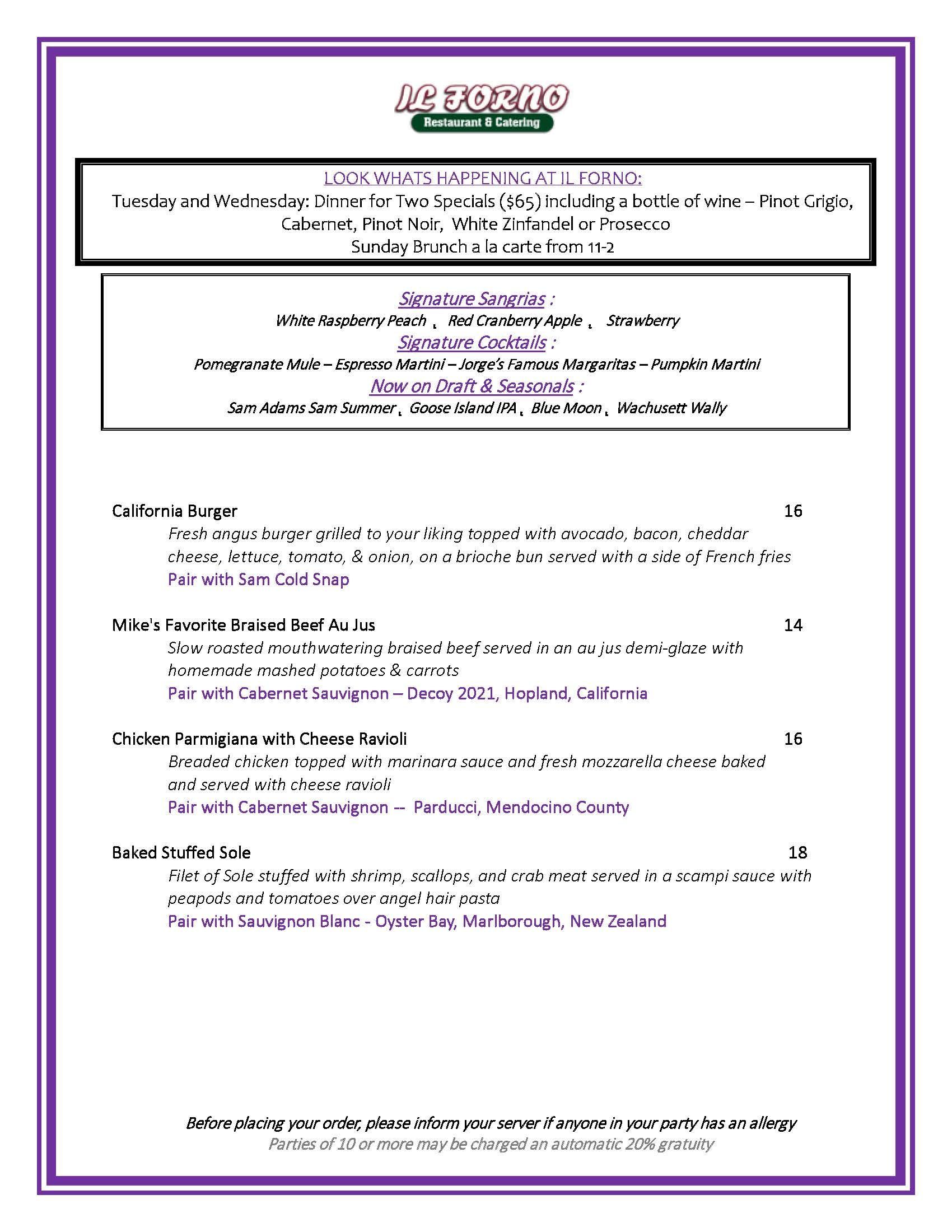 A menu for a restaurant with a green frame on a white background.