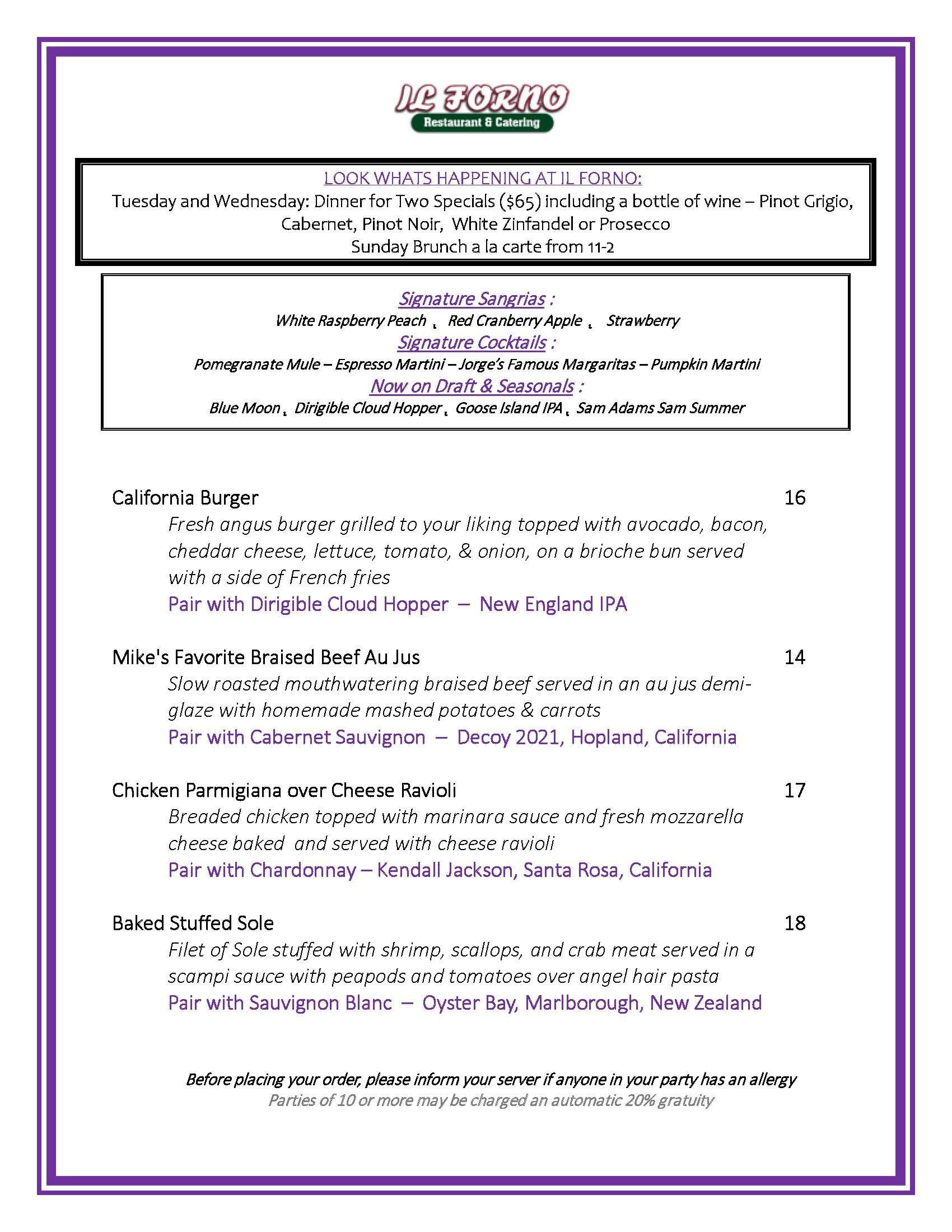 A menu for a restaurant with a green frame on a white background.