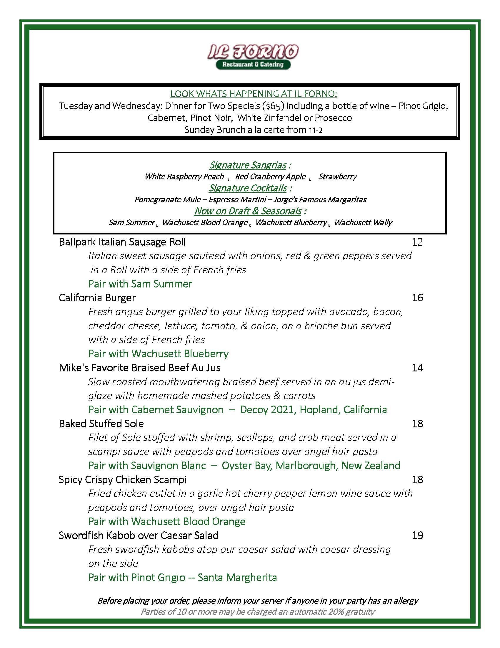 A menu for a restaurant with a green frame on a white background.