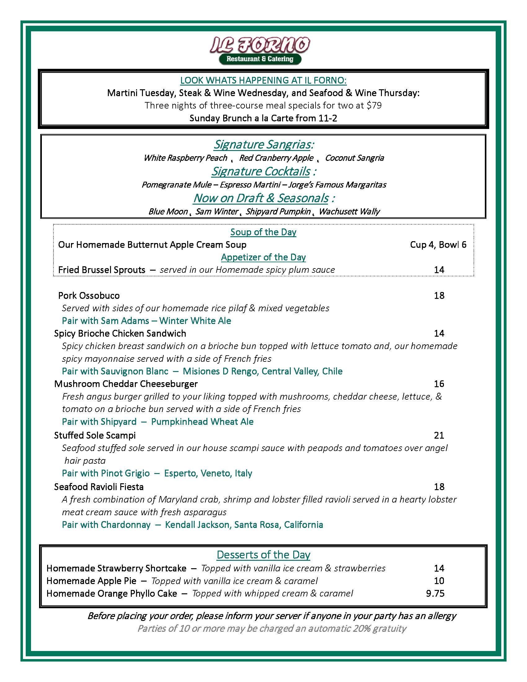 A menu for a restaurant with a green frame on a white background.