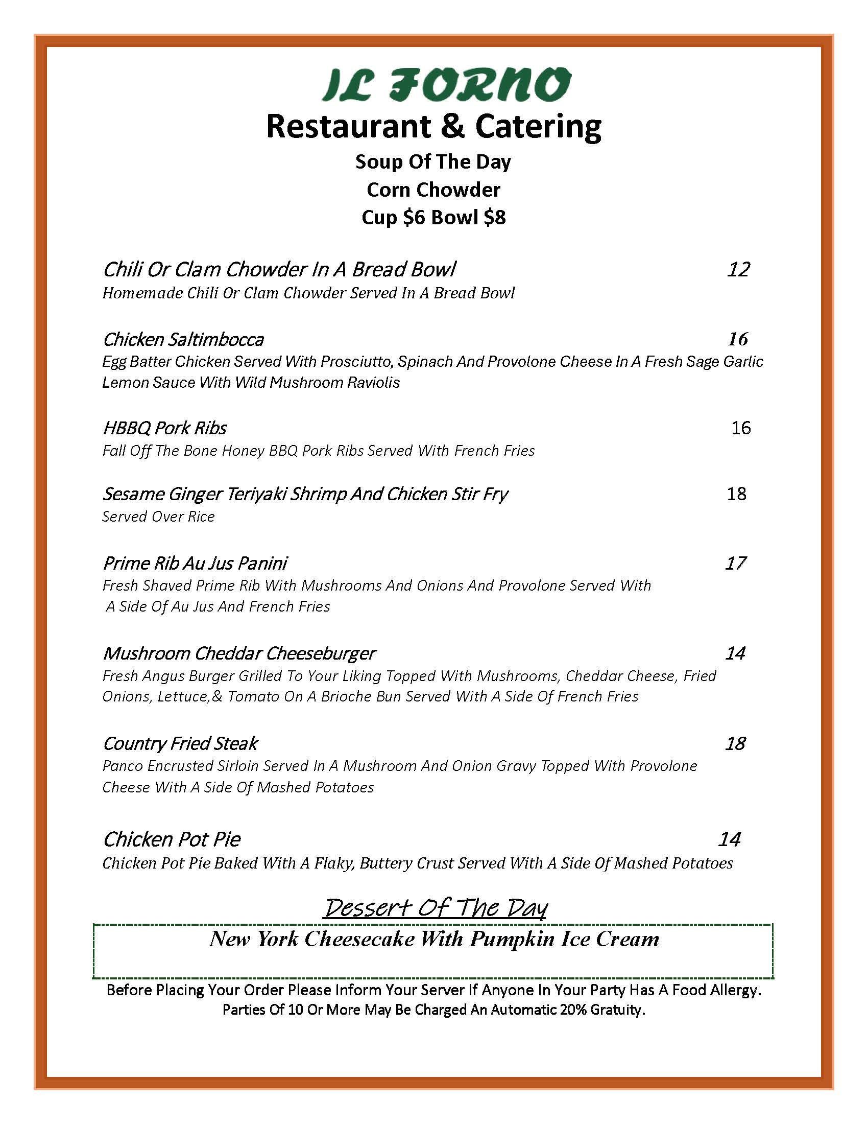 A menu for a restaurant that says `` feel good and keep warm ''