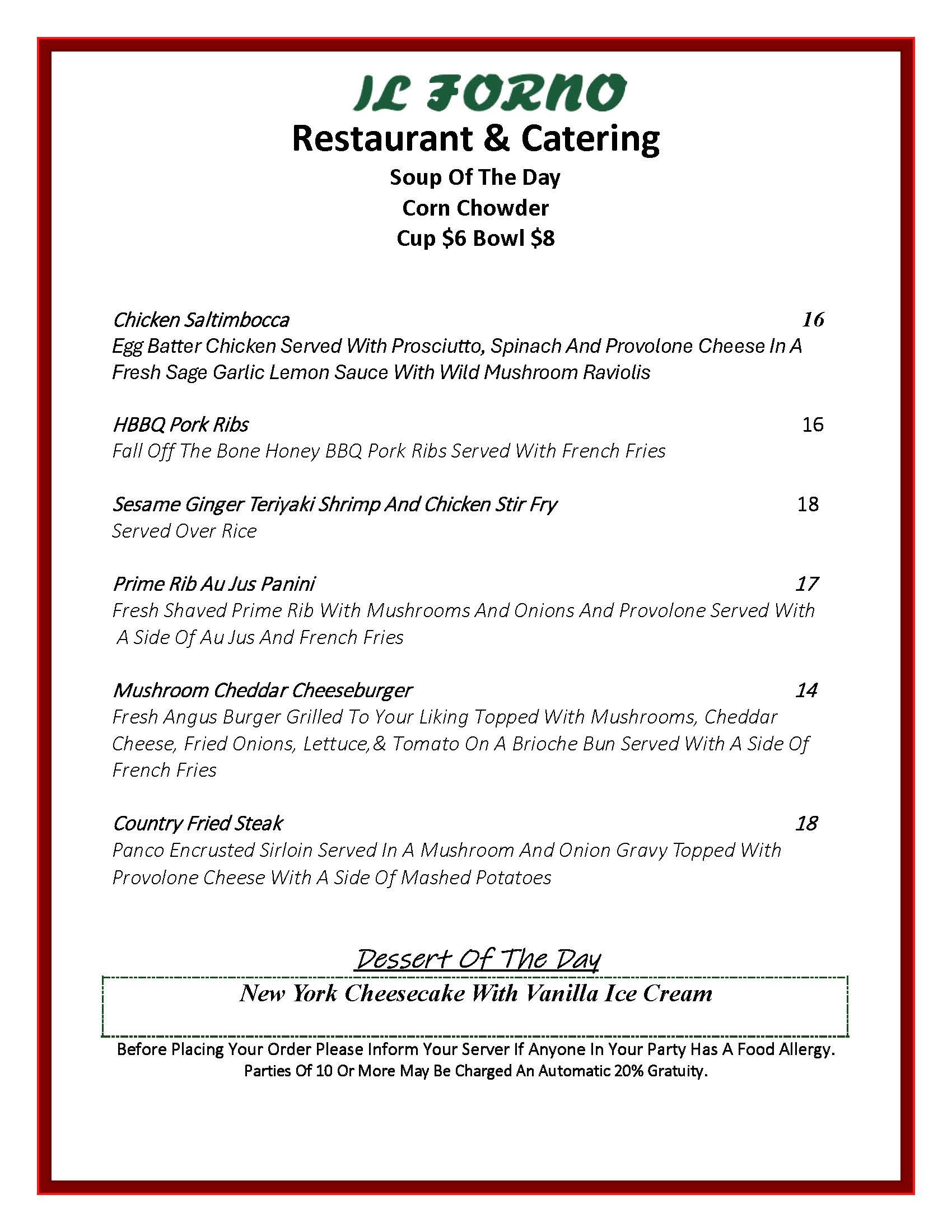 A menu for a restaurant that says `` feel good and keep warm ''