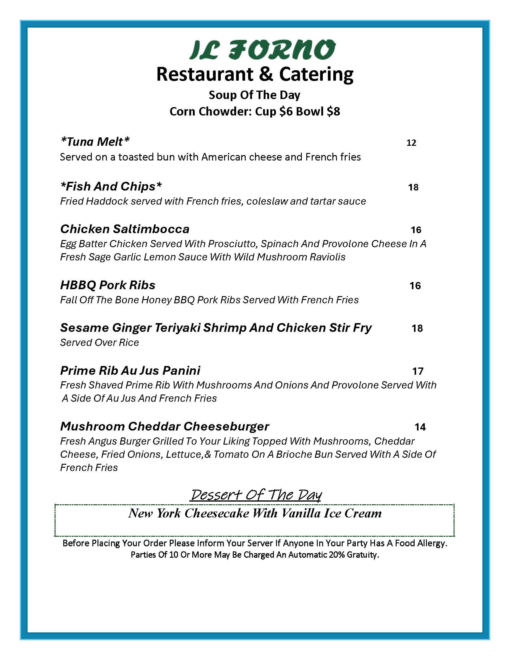 A menu for a restaurant that says `` feel good and keep warm ''