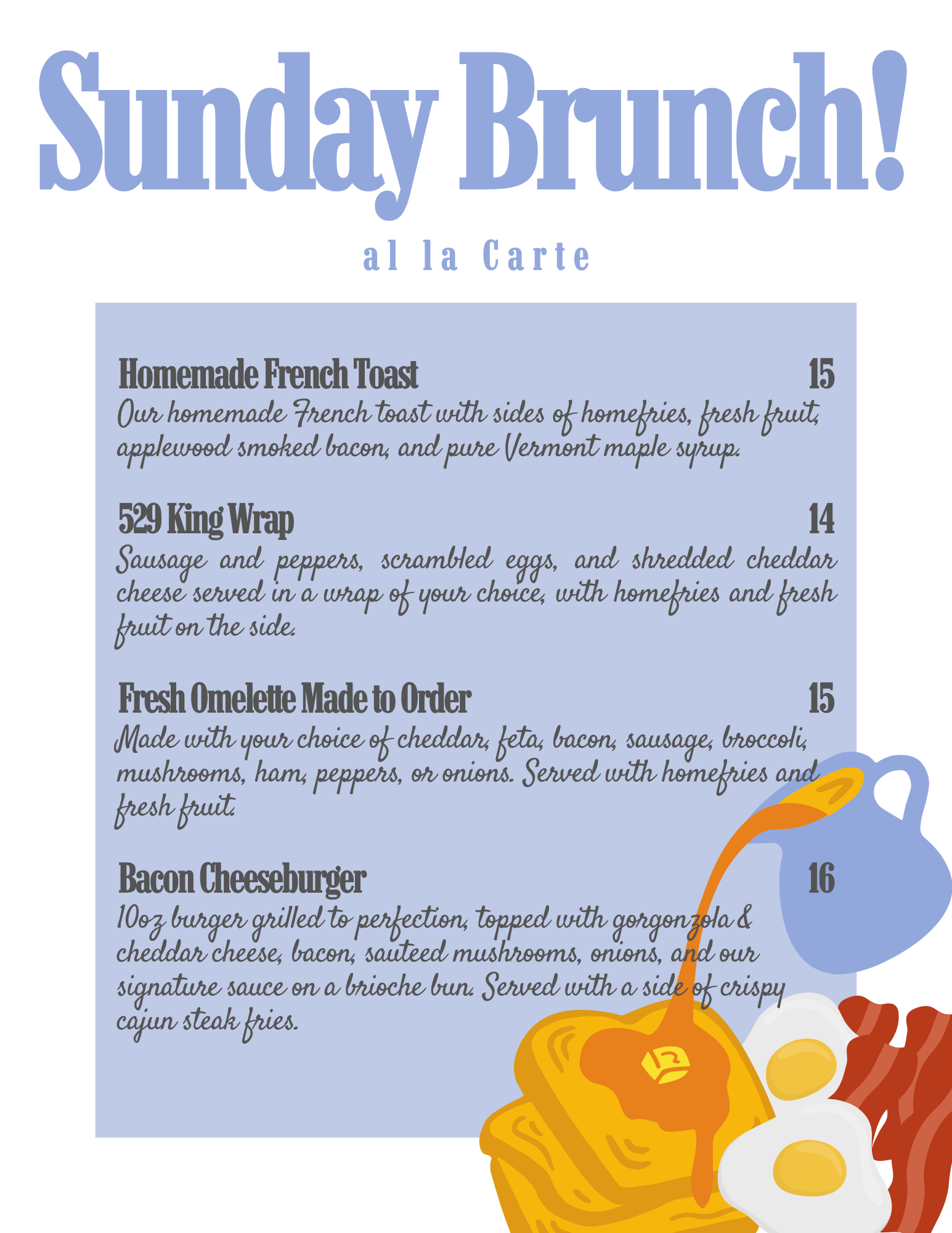 A menu for a restaurant called so good it 's ridiculously delicious brunch menu.