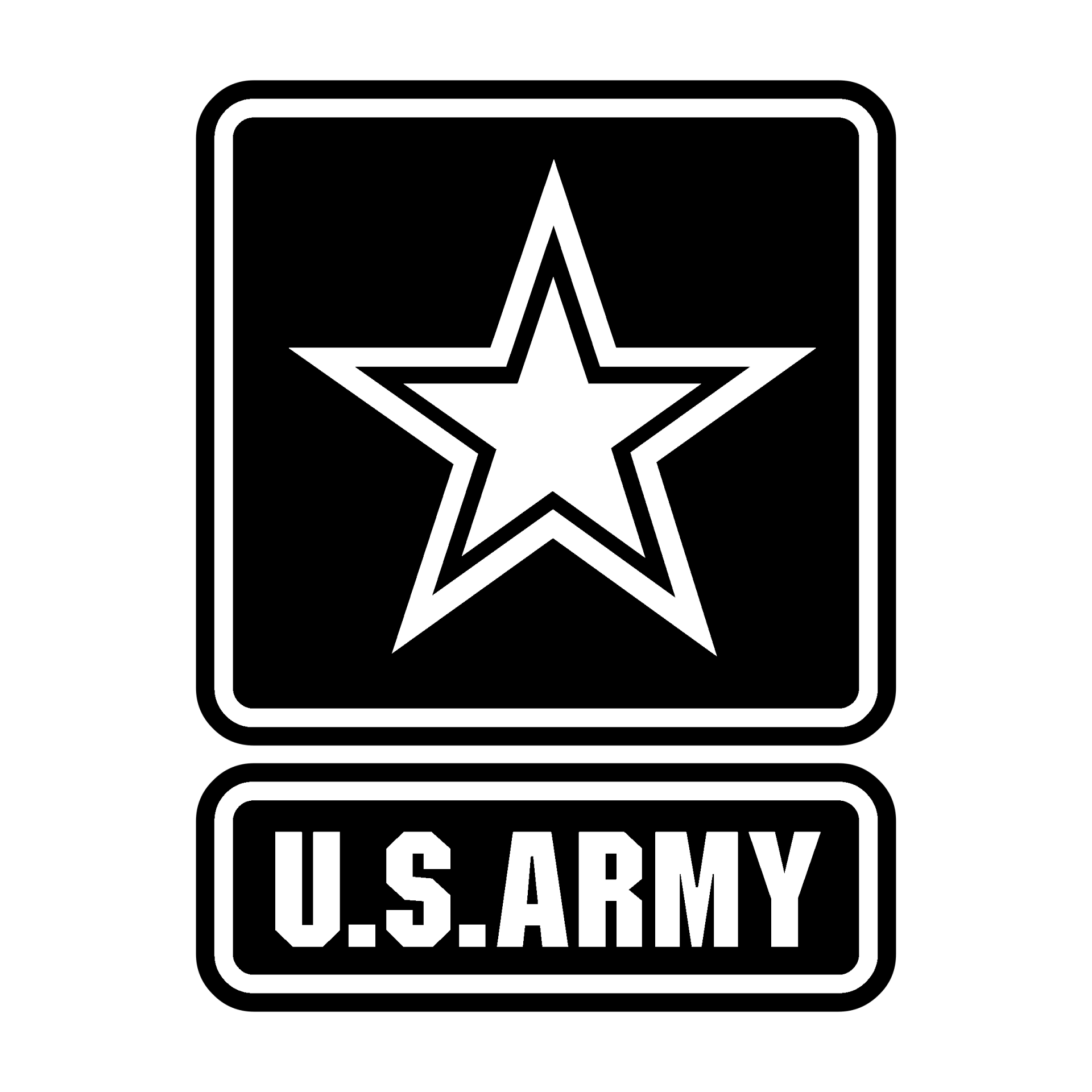 The u.s. army logo is black and white and has a star on it.