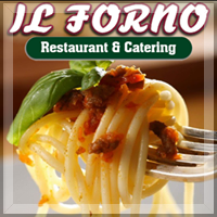 A close up of spaghetti on a fork from il forno restaurant and catering