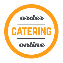 A logo that says order catering online in a circle.