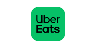 Uber Eats logo, green square with rounded corners, Uber Eats text in black.