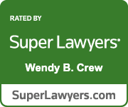 Super Lawyers award badge for Wendy B. Crew. Green, white, and gray. Includes website address.