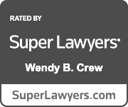Super Lawyers rating for Wendy B. Crew, with green background and SuperLawyers.com URL.
