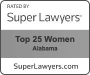 Super Lawyers badge: Top 25 Women in Alabama, with orange and white colors.