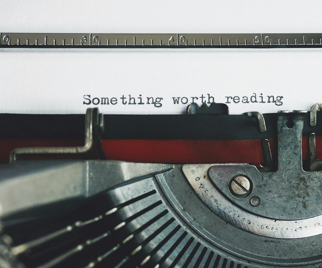 Close-up of a vintage typewriter with the words 