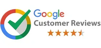 A google customer reviews logo with a check mark and five stars.