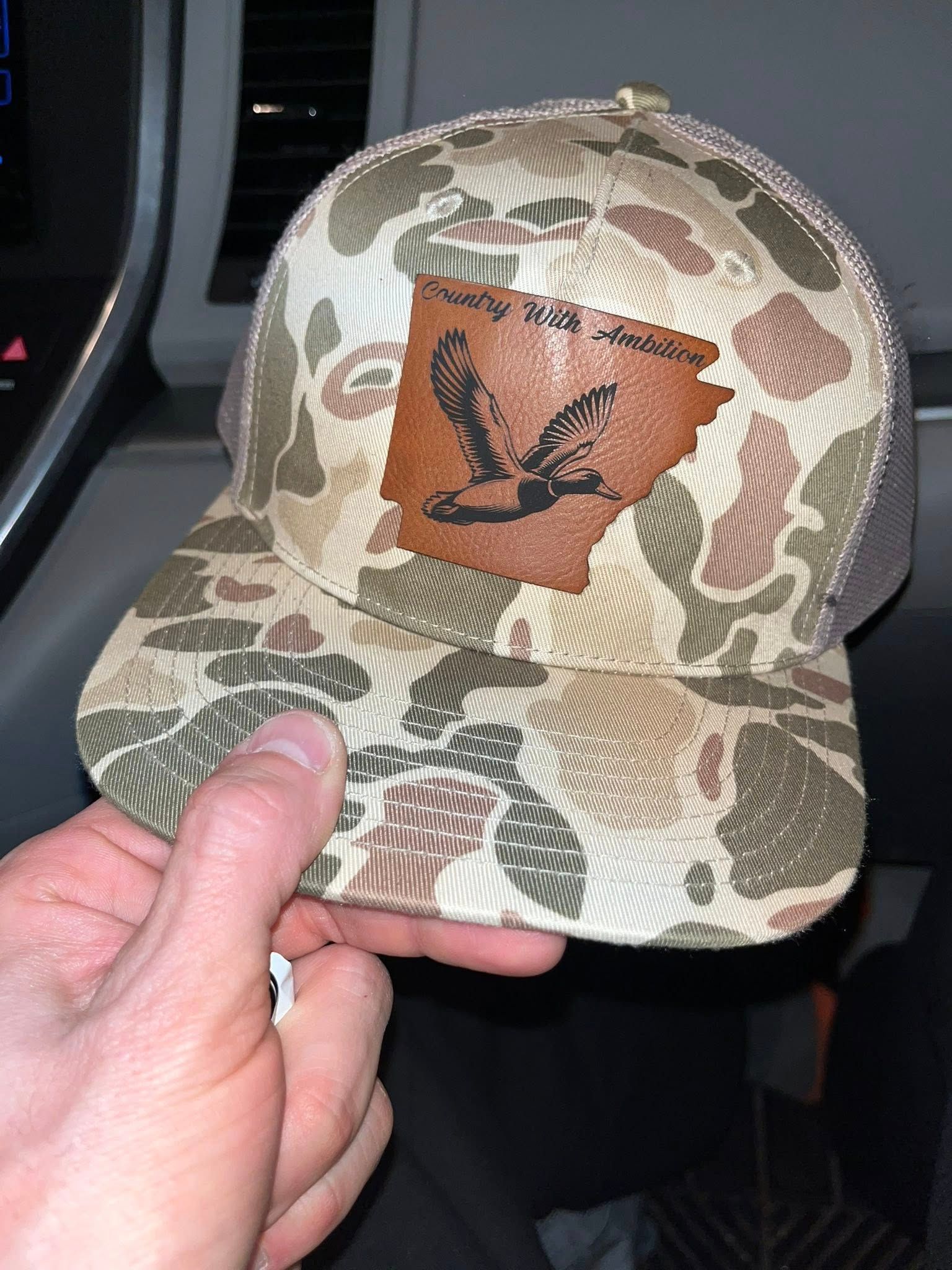 Arkansas duck design on premium leather Richardson hat