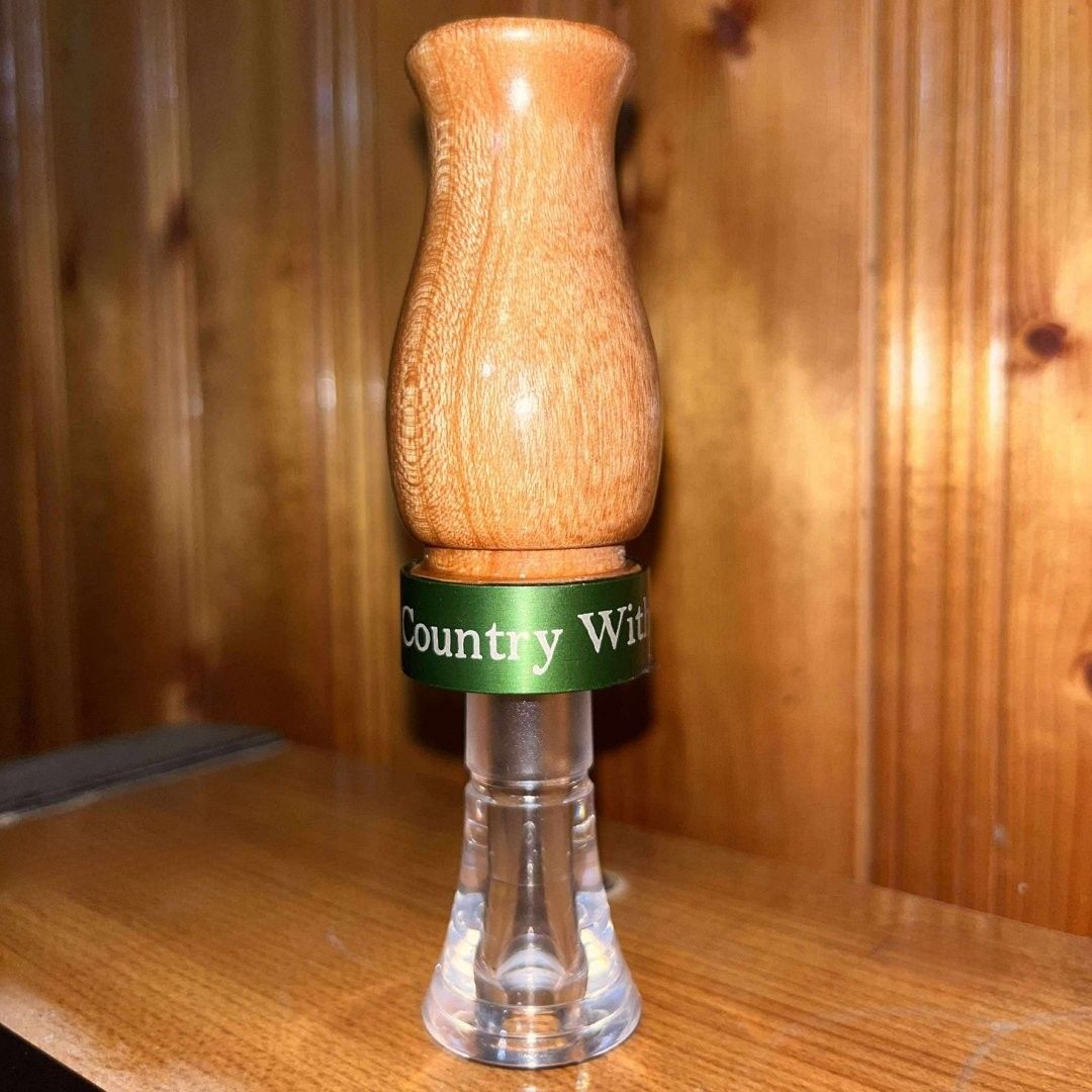 Custom hand turned wooden duck call with green country with ambition band