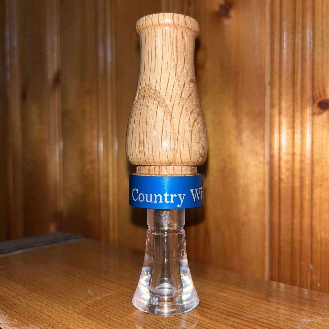 Custom hand turned wooden duck call with green country with ambition band