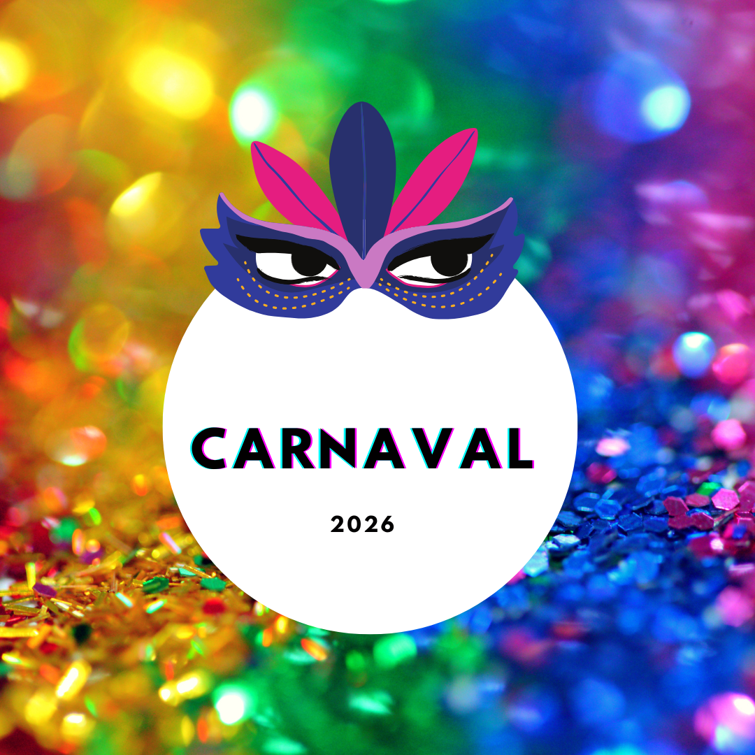 Um cartaz de carnaval com uma máscara sobre um fundo dourado.