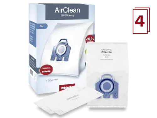 Miele vacuum cleaner bags. A box and two bags are shown, labeled 