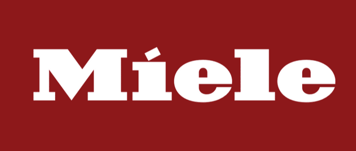 Miele logo in white text on a maroon background.