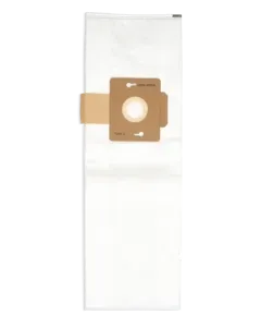 White vacuum cleaner bag with tan cardboard collar.