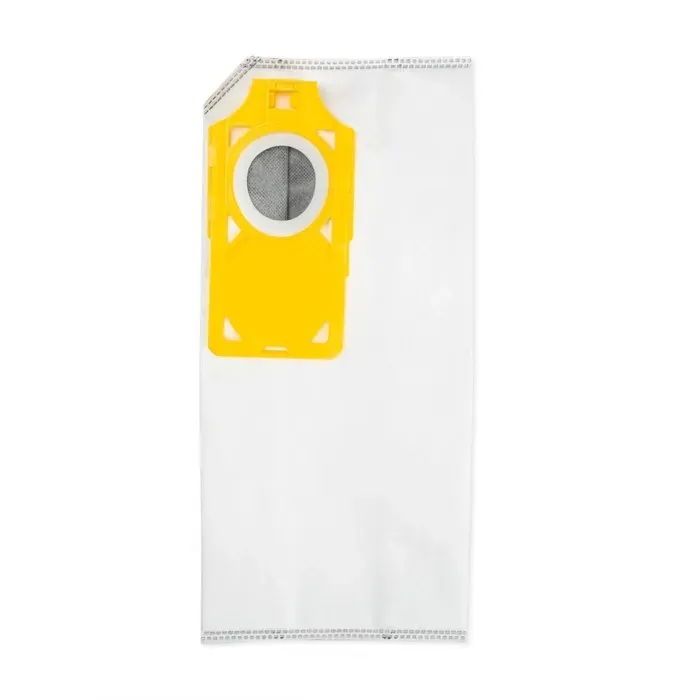 White vacuum cleaner bag with yellow collar.