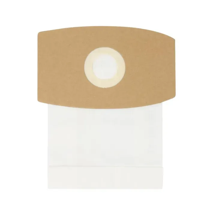 Vacuum cleaner bag, beige cardboard top with a white center and a white bag.