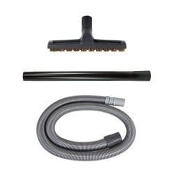 Vacuum cleaner attachments: brush, wand, and hose. Black and gray.