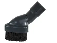 Dark gray vacuum brush attachment with angled neck and black bristles.