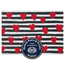 Black and white striped pattern with red hearts. Circular 