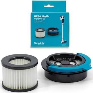 Two vacuum cleaner filters: cylindrical pleated filter and a filter with a blue ring.