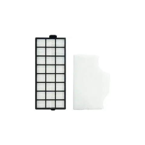 Vacuum cleaner filters: black gridded filter and white foam filter.