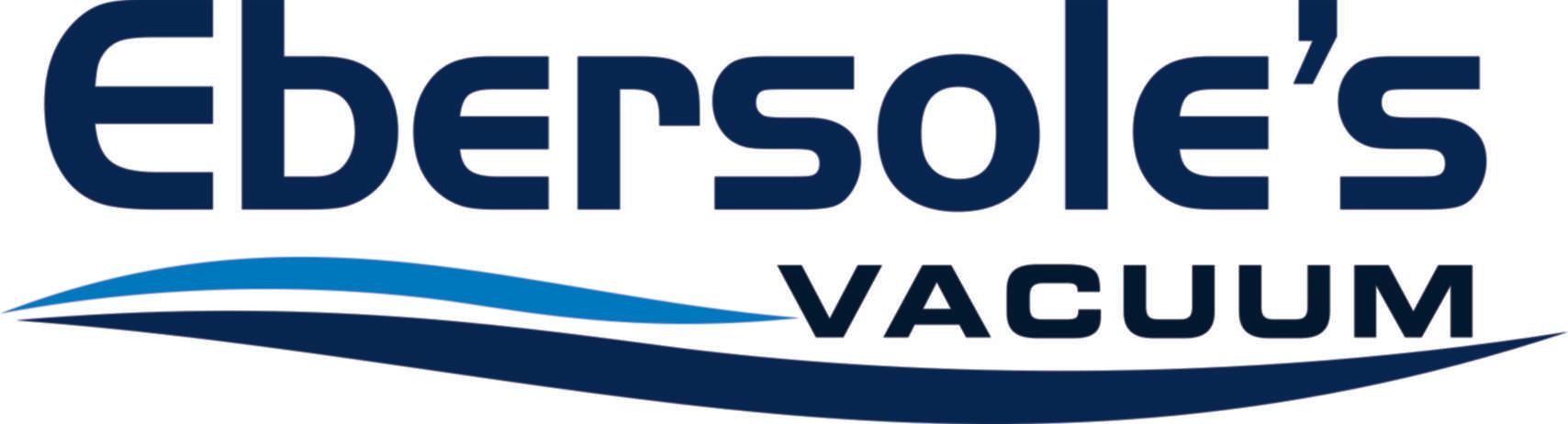 Logo for Ebersole's Vacuum, dark blue text with a swoosh, over VACUUM text.
